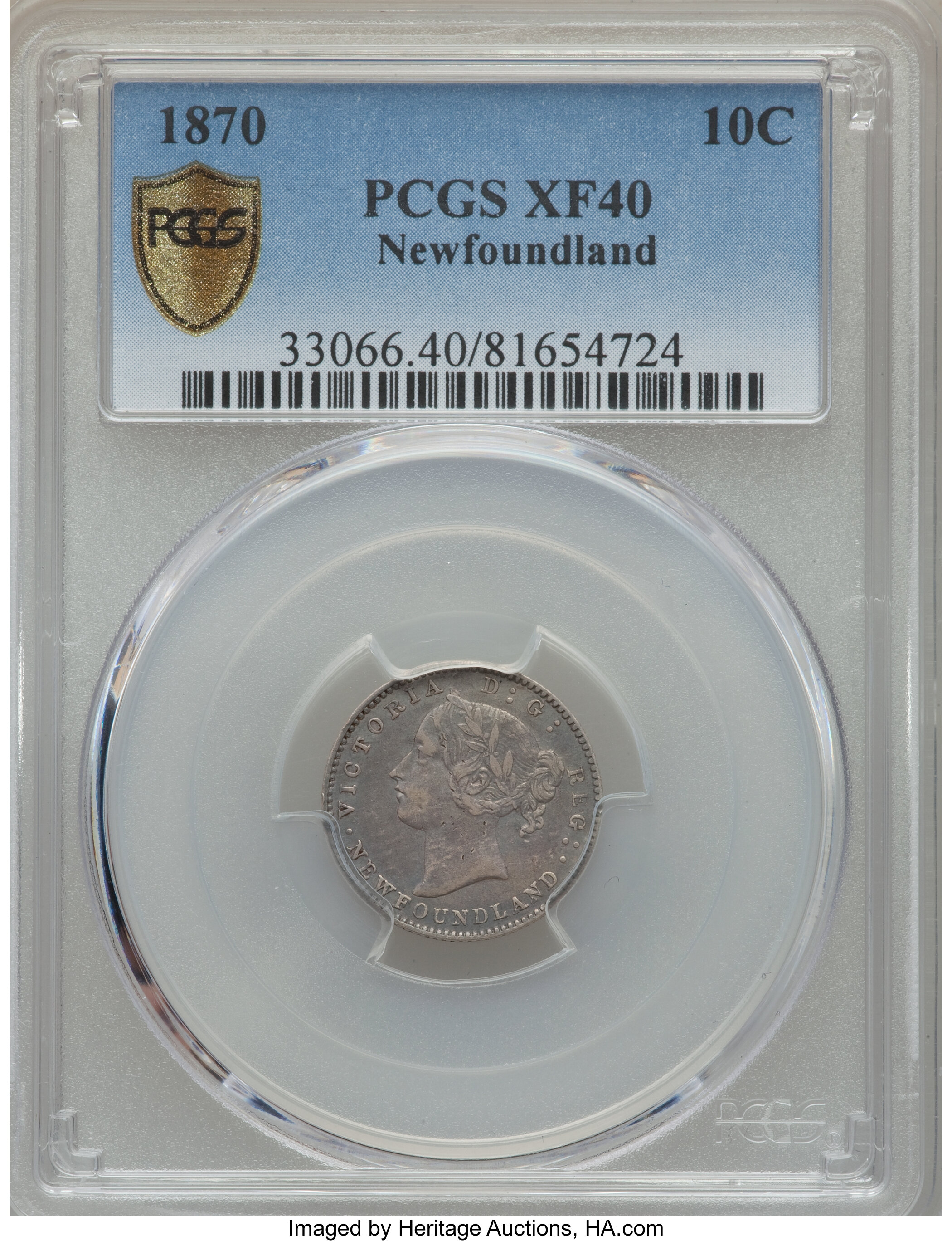 image for: Newfoundland. Victoria 10 Cents 1870 XF40 PCGS