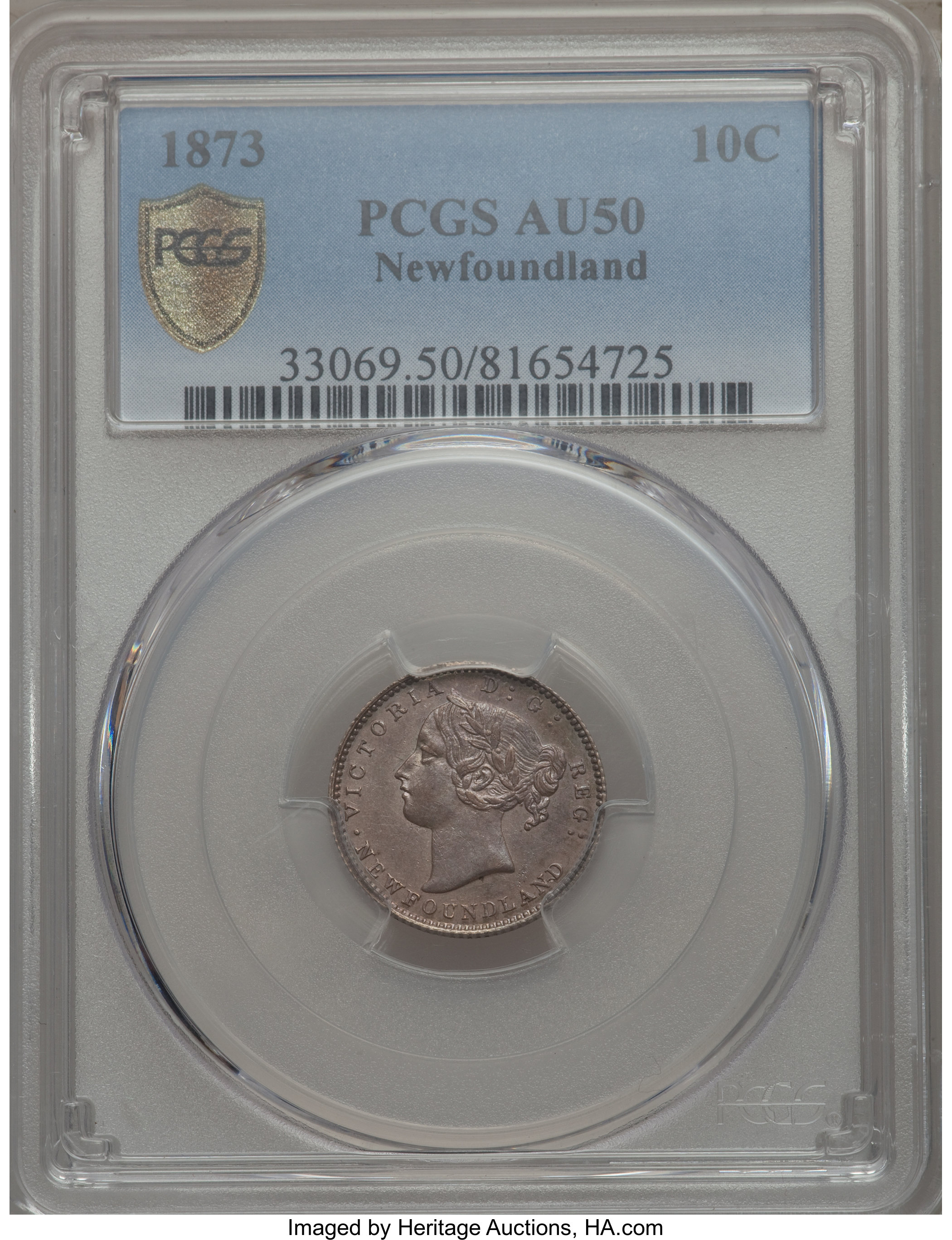 image for: Newfoundland. Victoria 10 Cents 1873 AU50 PCGS
