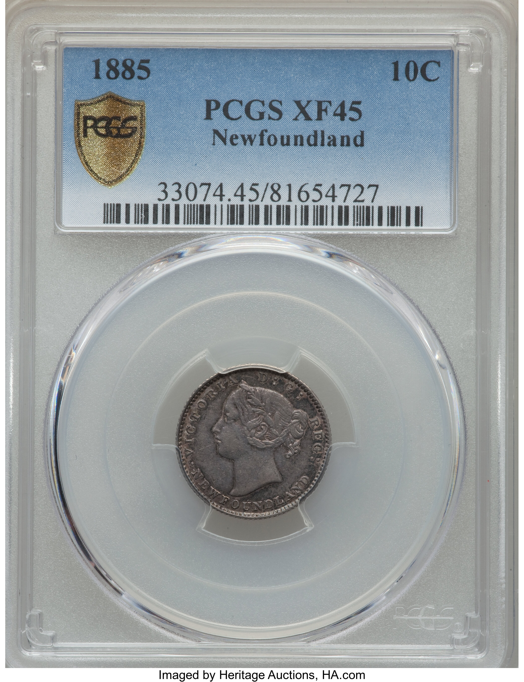 image for: Newfoundland. Victoria 10 Cents 1885 XF45 PCGS