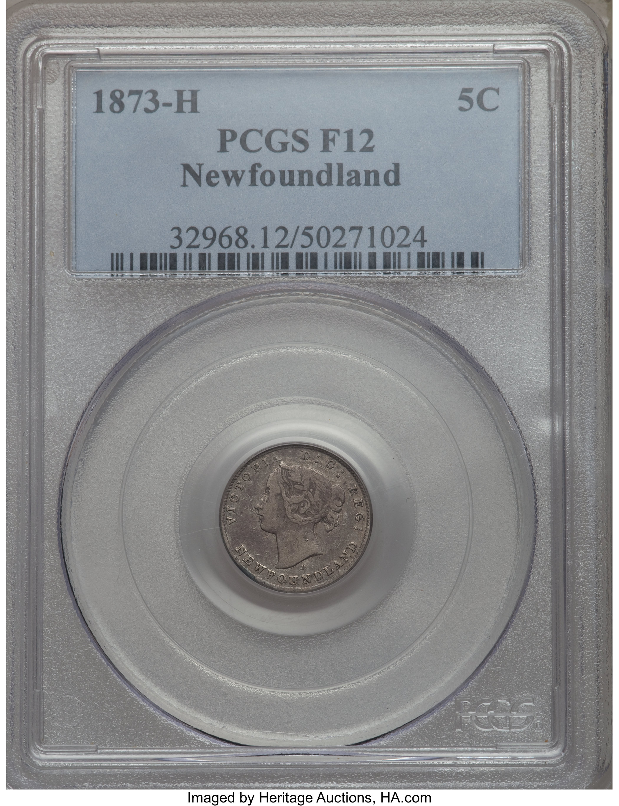 image for: Newfoundland. Victoria 5 Cents 1873-H F12 PCGS