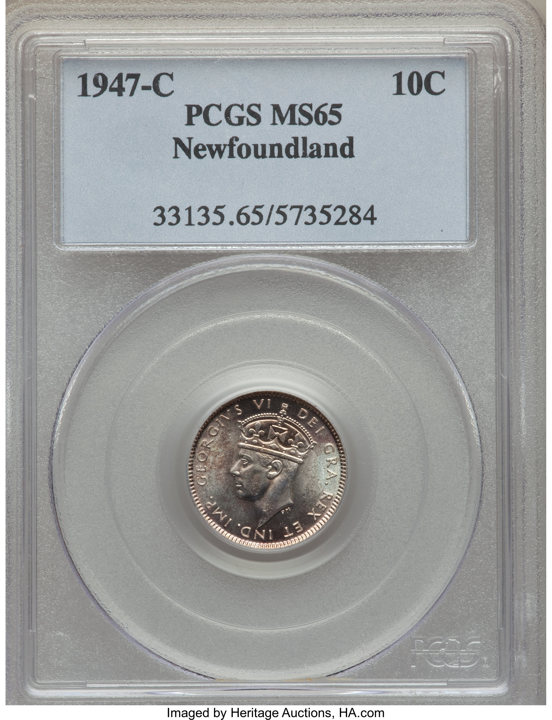 image for: Newfoundland. George VI 10 Cents 1947-C MS65 PCGS