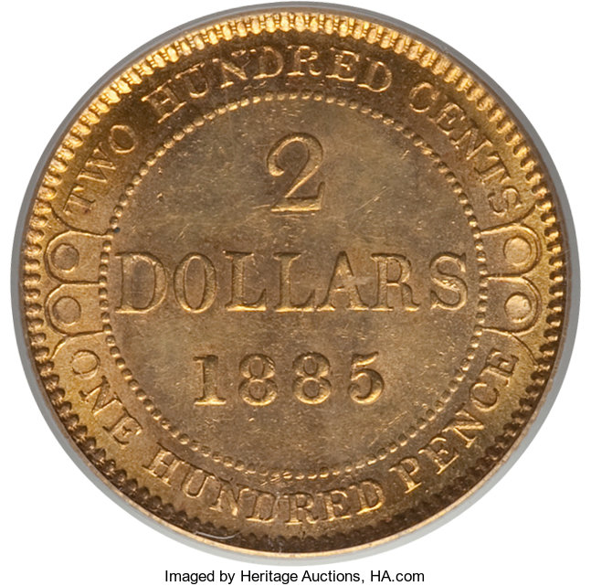 image for: Newfoundland. Victoria gold 2 Dollars 1885 MS61 PCGS