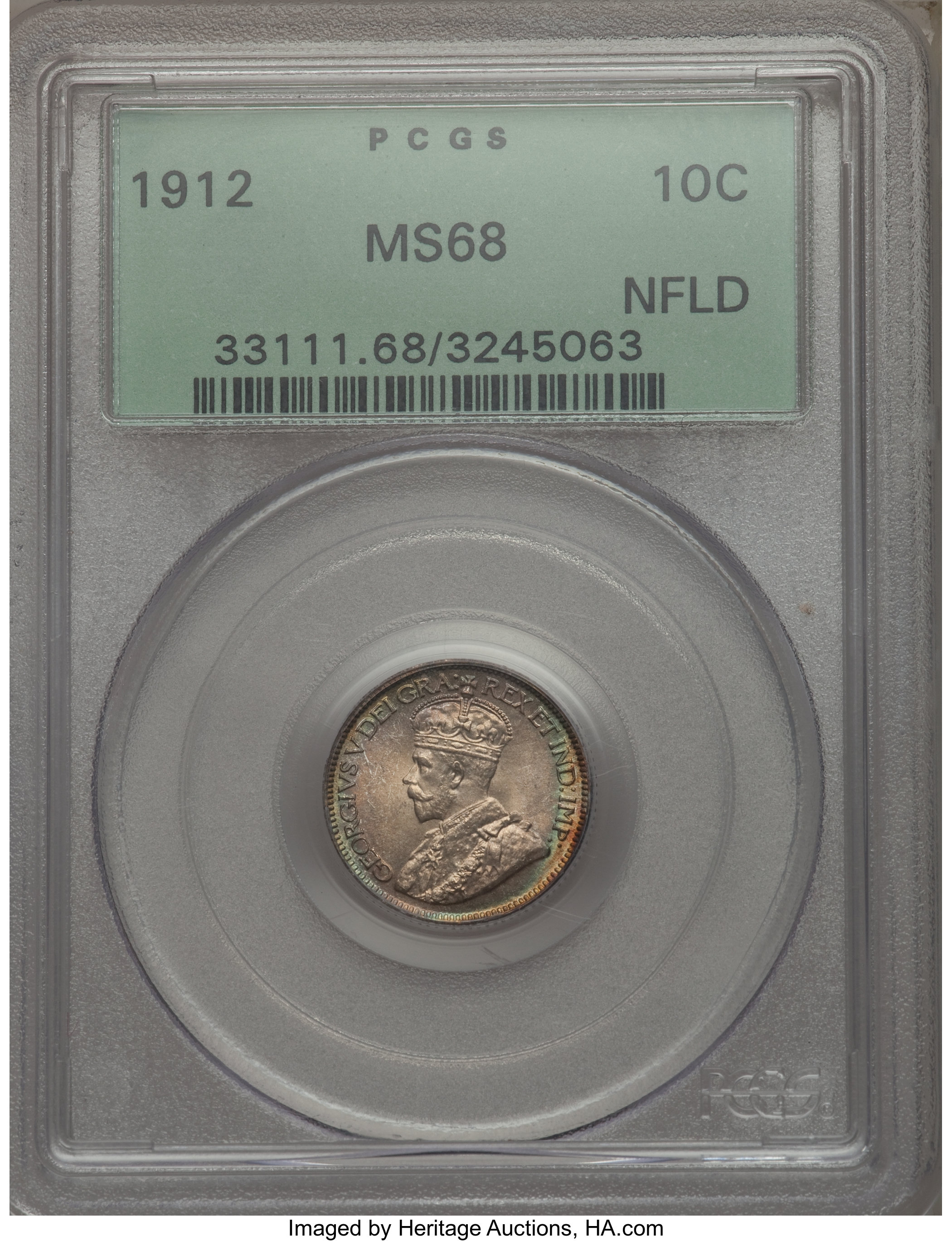 image for: Newfoundland. George V 10 Cents 1912 MS68 PCGS