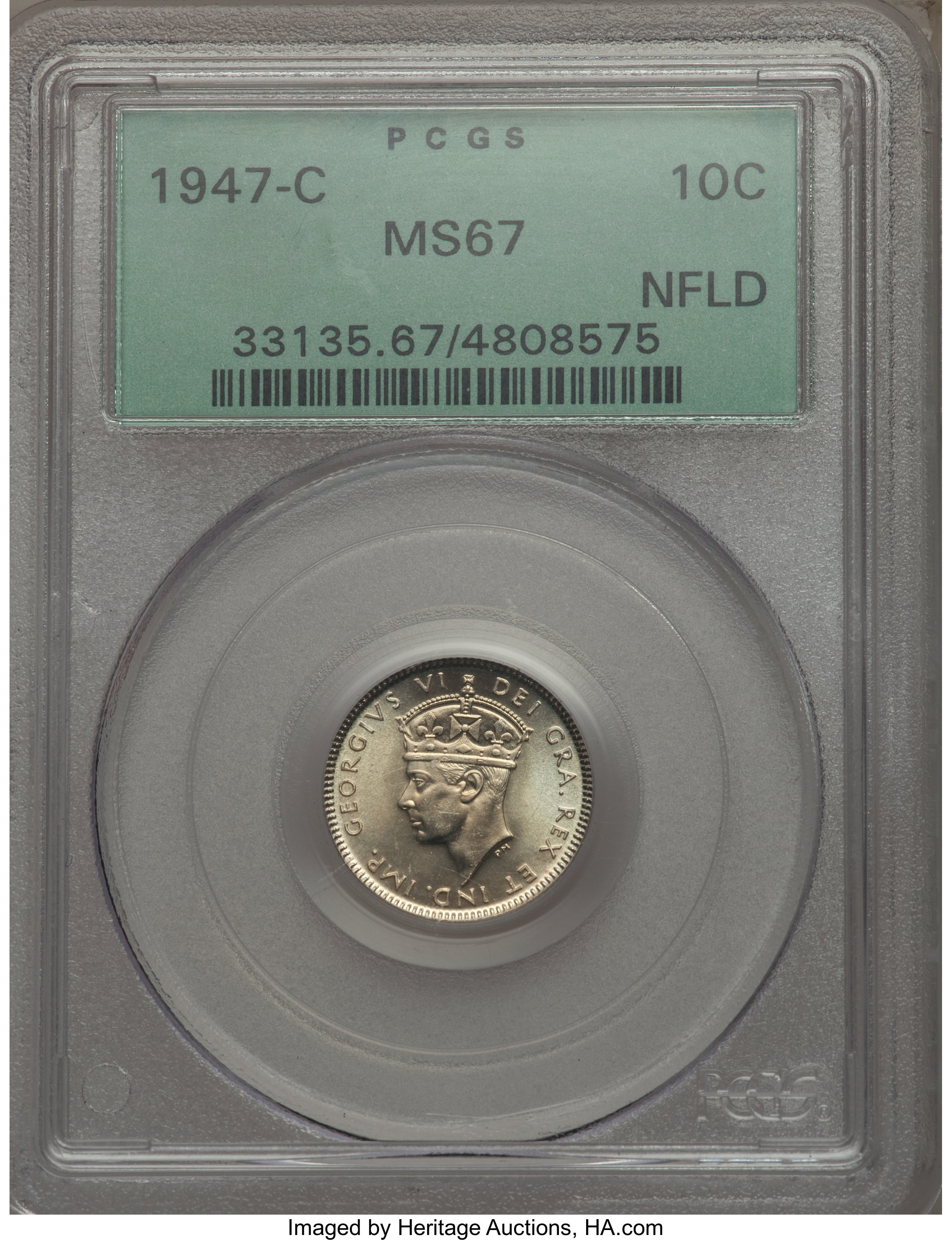 image for: Newfoundland. George VI 10 Cents 1947-C MS67 PCGS