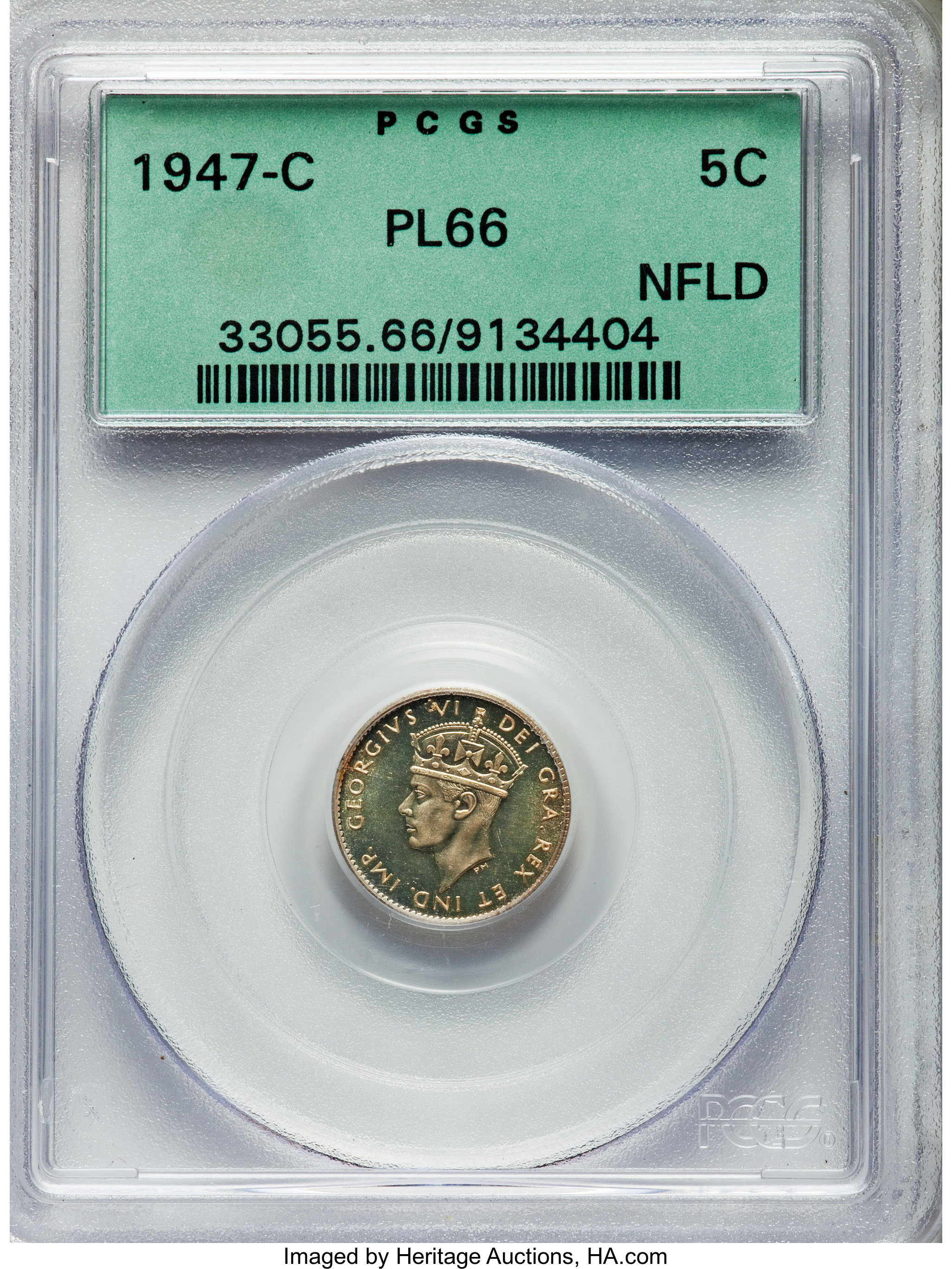 image for: Newfoundland. George VI Prooflike 5 Cents 1947-C PL66 PCGS, 