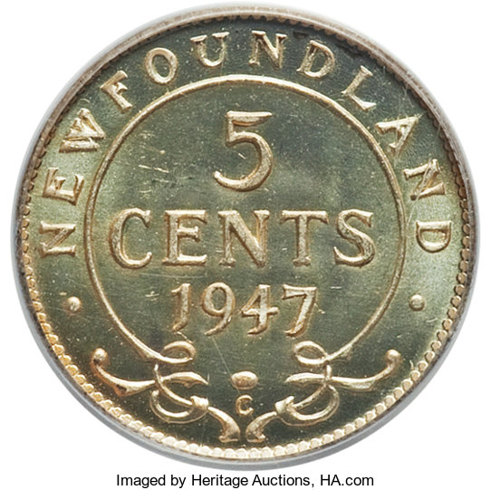 image for: Newfoundland. George VI Prooflike 5 Cents 1947-C PL66 PCGS, 