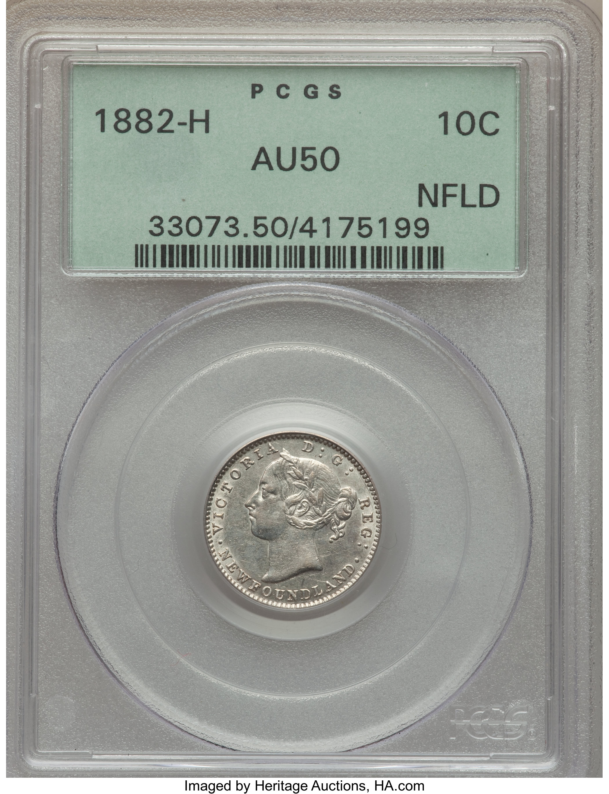image for: Newfoundland. Victoria 10 Cents 1882-H AU50 PCGS