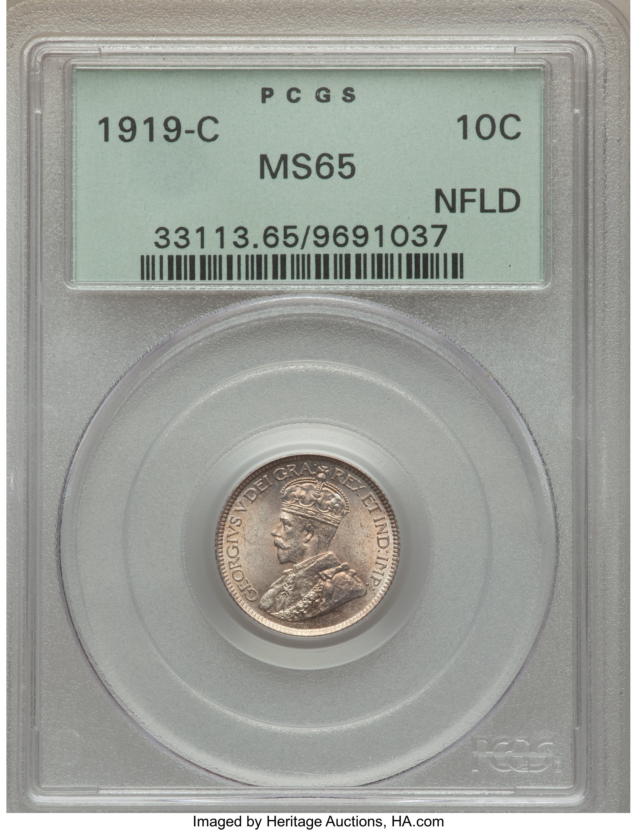 image for: Newfoundland. George V 10 Cents 1919-C MS65 PCGS
