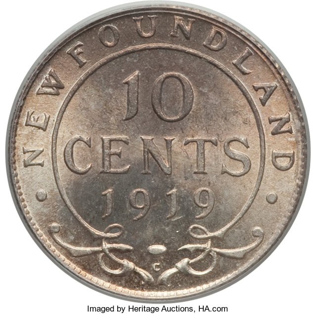 image for: Newfoundland. George V 10 Cents 1919-C MS65 PCGS