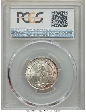 image for: Newfoundland. George V 25 Cents 1919-C MS63 PCGS