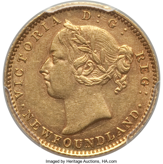 image for: Newfoundland. Victoria gold 2 Dollars 1882-H AU55 PCGS