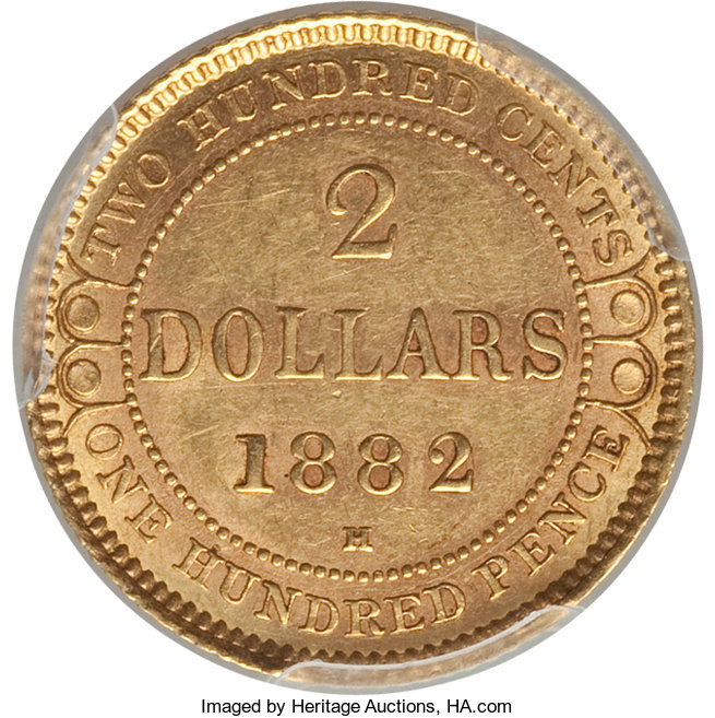 image for: Newfoundland. Victoria gold 2 Dollars 1882-H AU55 PCGS