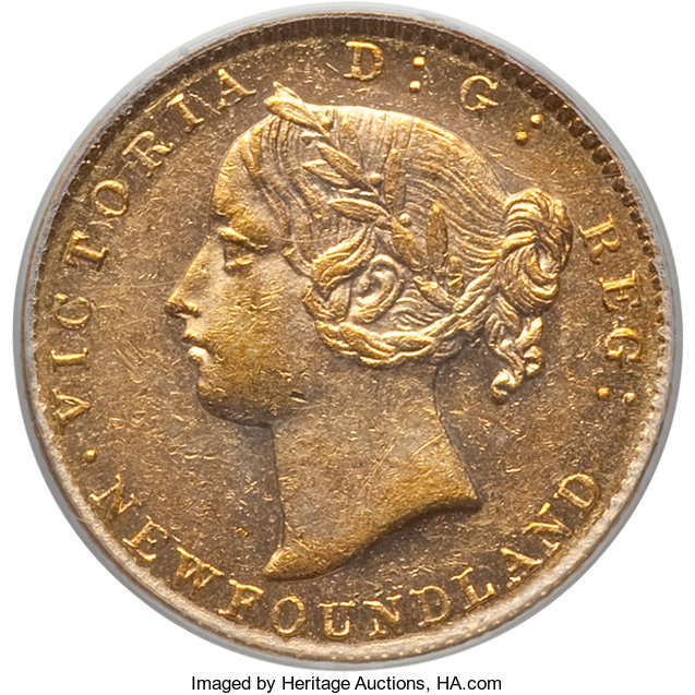 image for: Newfoundland. Victoria gold 2 Dollars 1885 AU55 PCGS