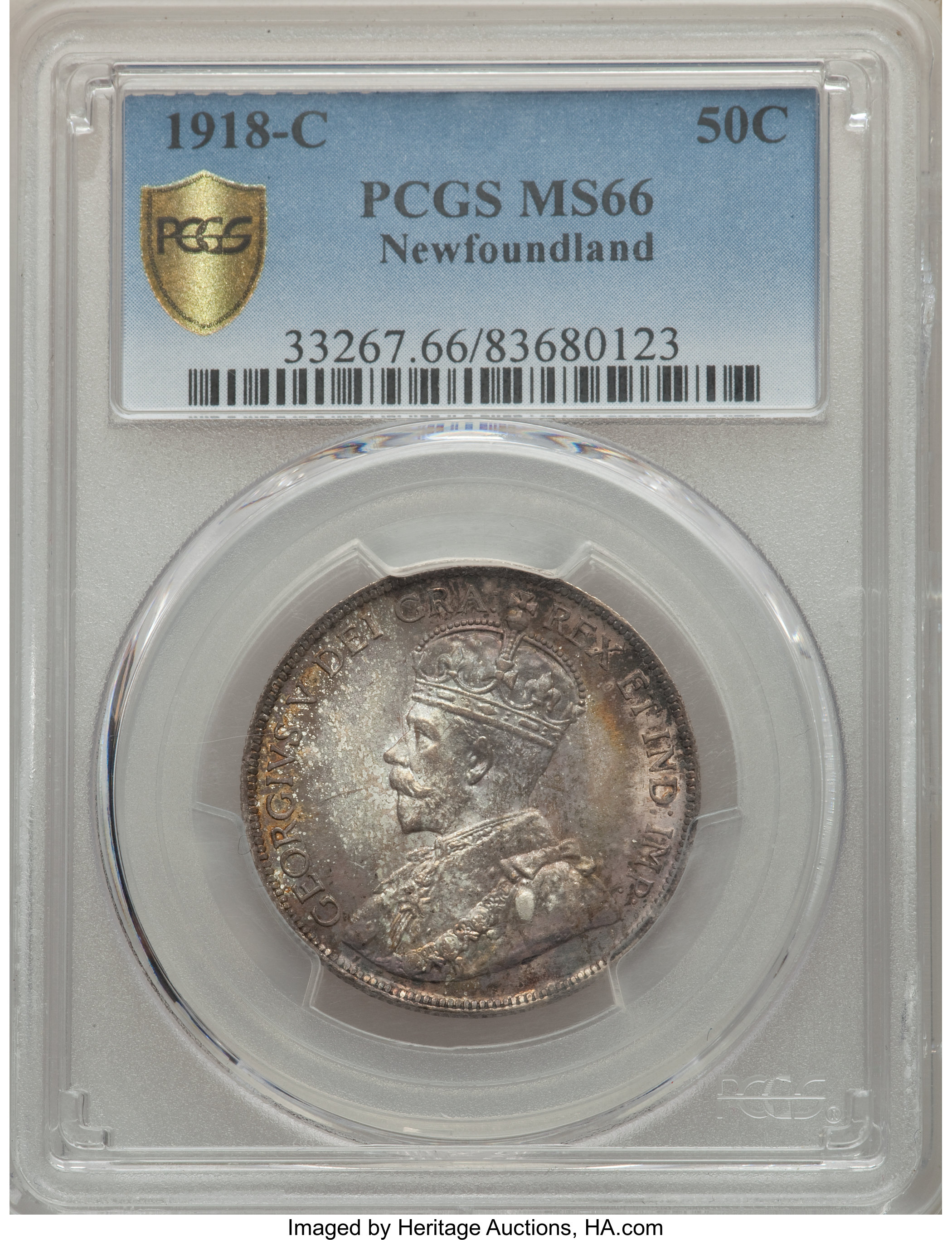 image for: Newfoundland. George V 50 Cents 1918-C MS66 PCGS