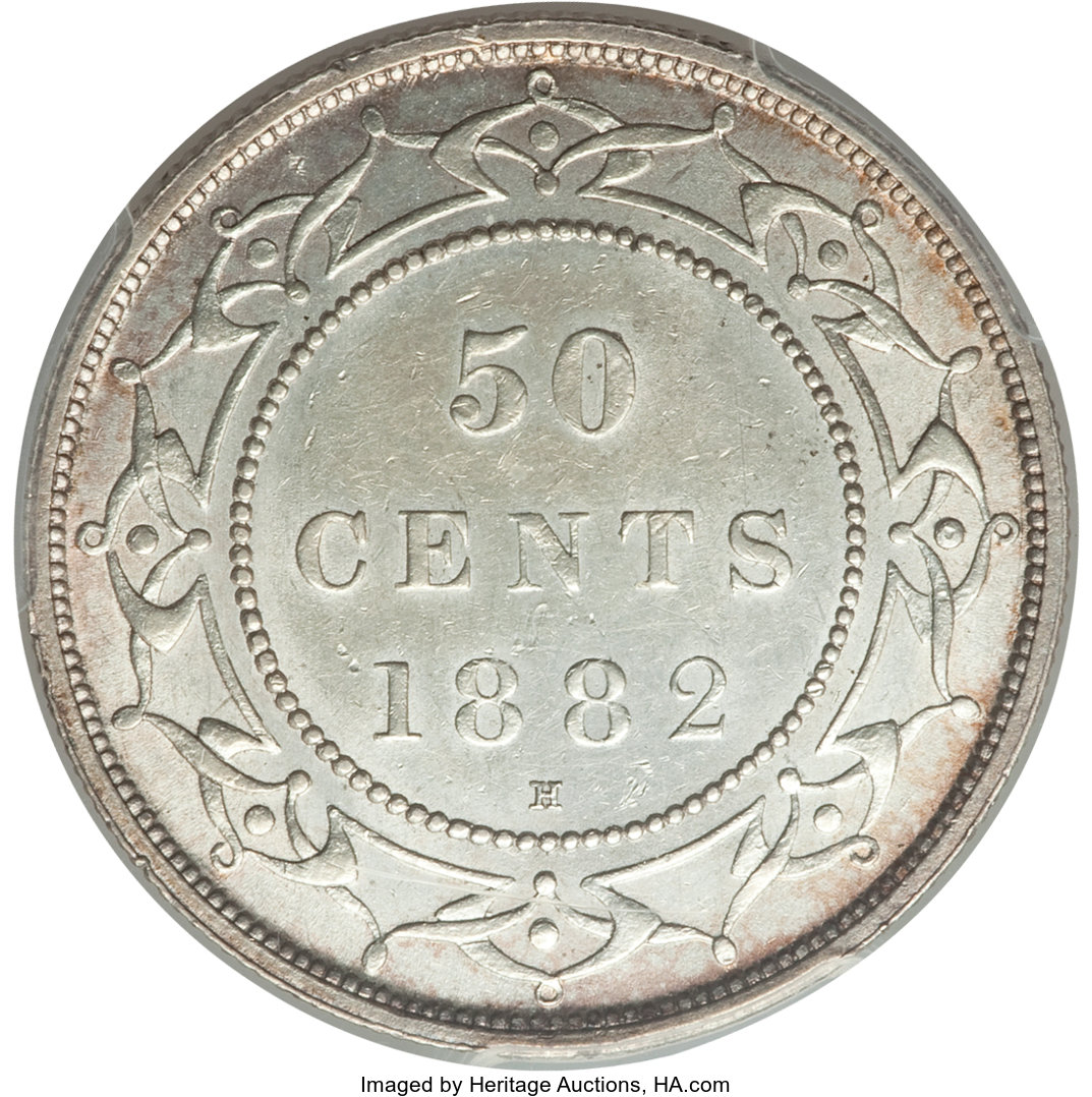 image for: Newfoundland. Victoria 50 Cents 1882-H AU55 PCGS