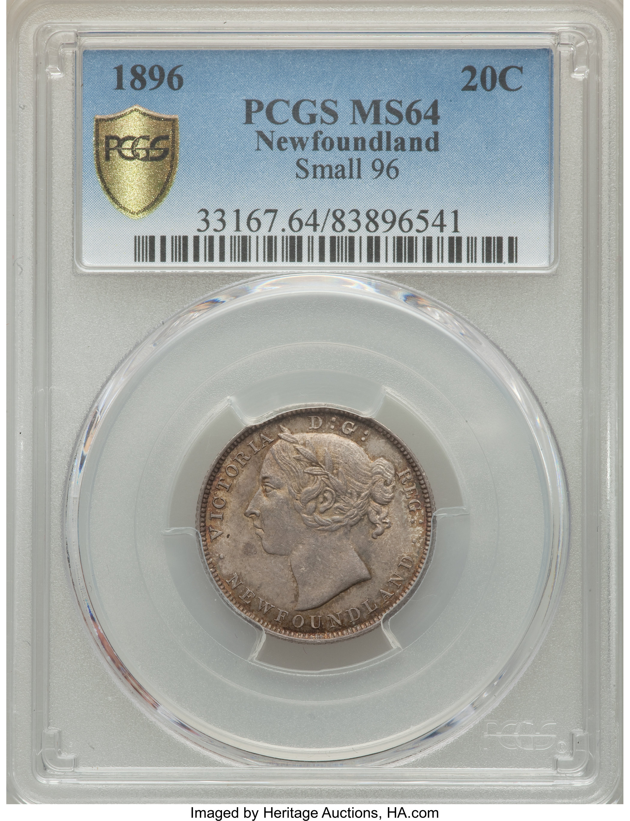 image for: Newfoundland. Victoria "Small 96" 20 Cents 1896 MS64 PCGS