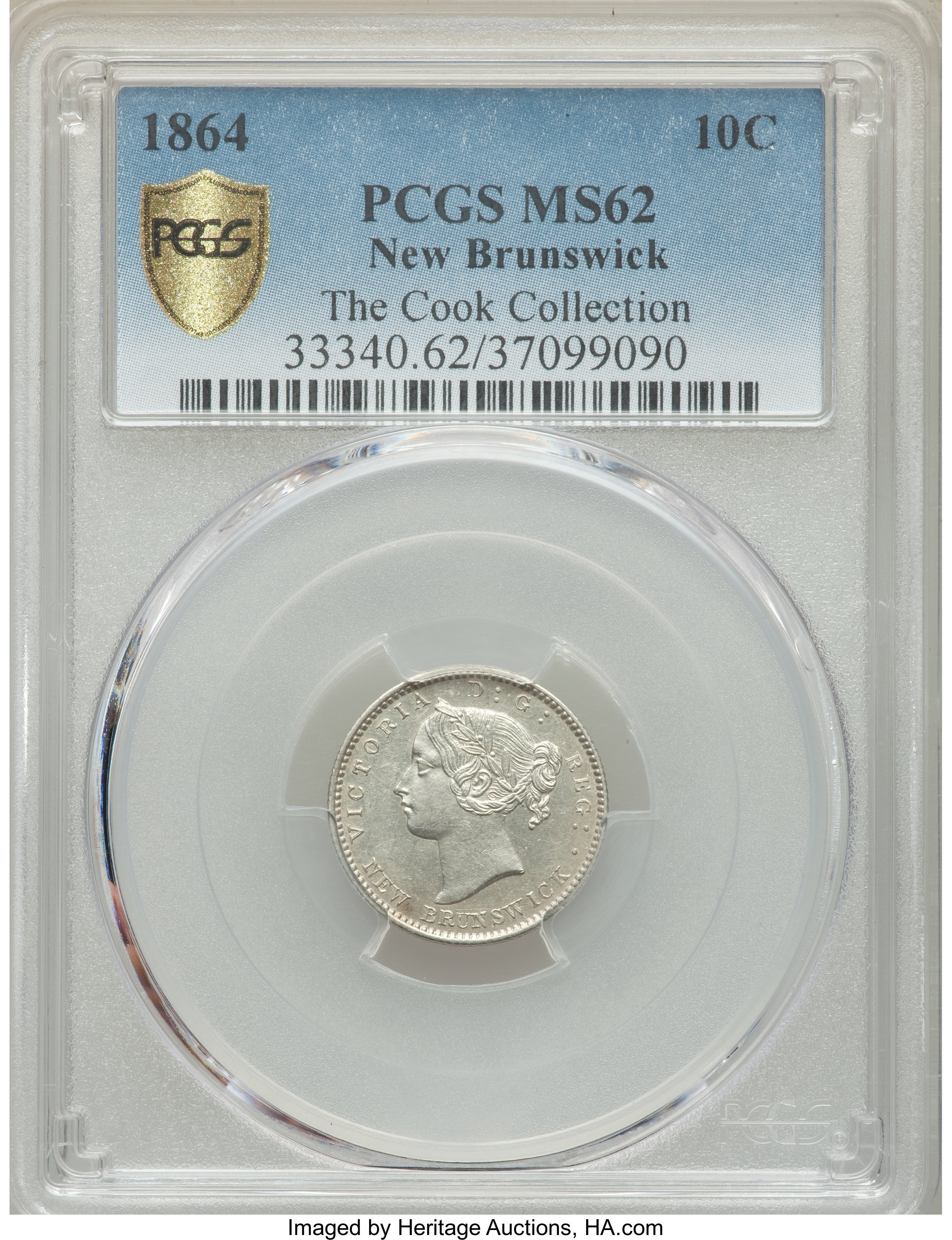 image for: New Brunswick. Victoria 10 Cents 1864 MS62 PCGS