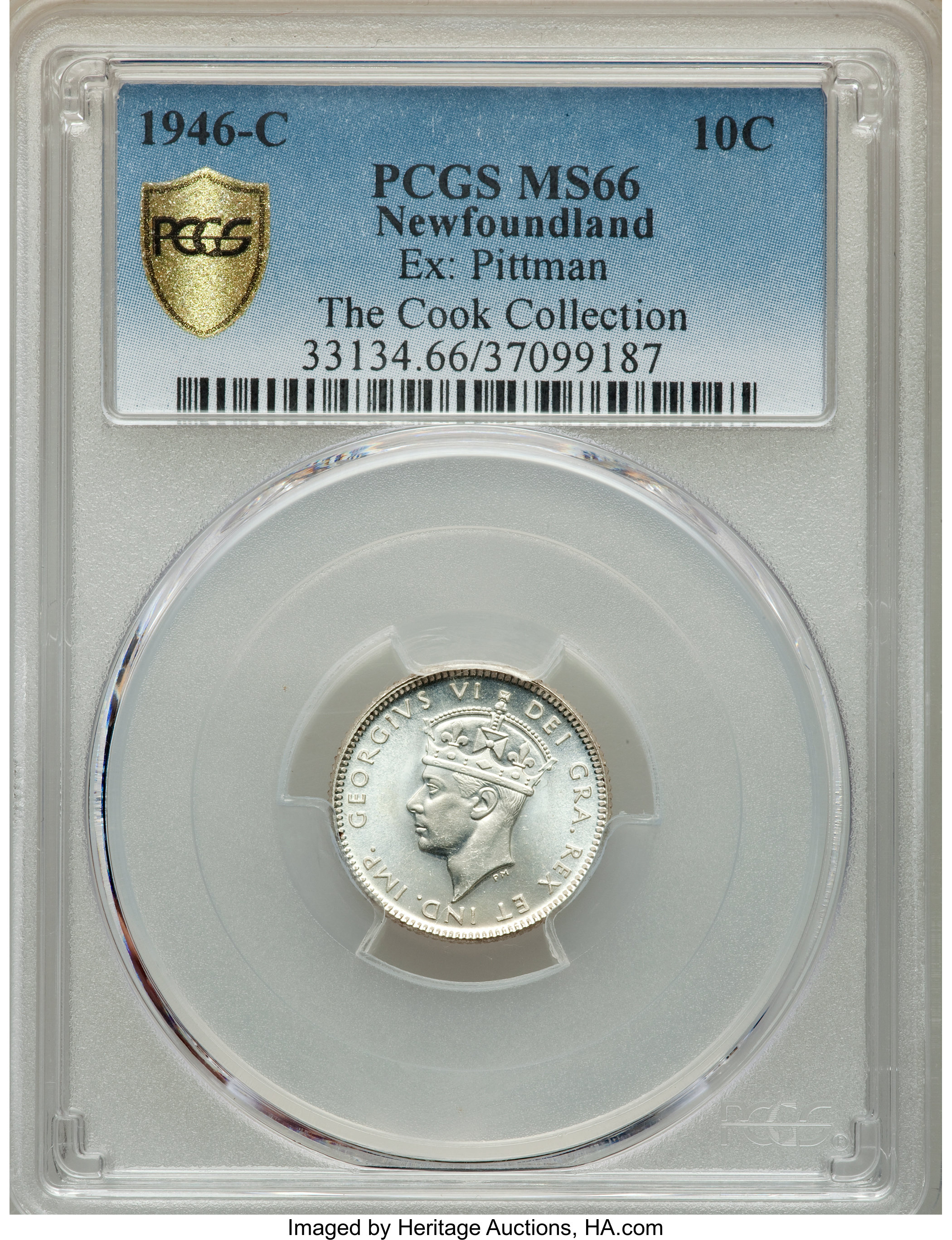 image for: Newfoundland. George VI 10 Cents 1946-C MS66 PCGS