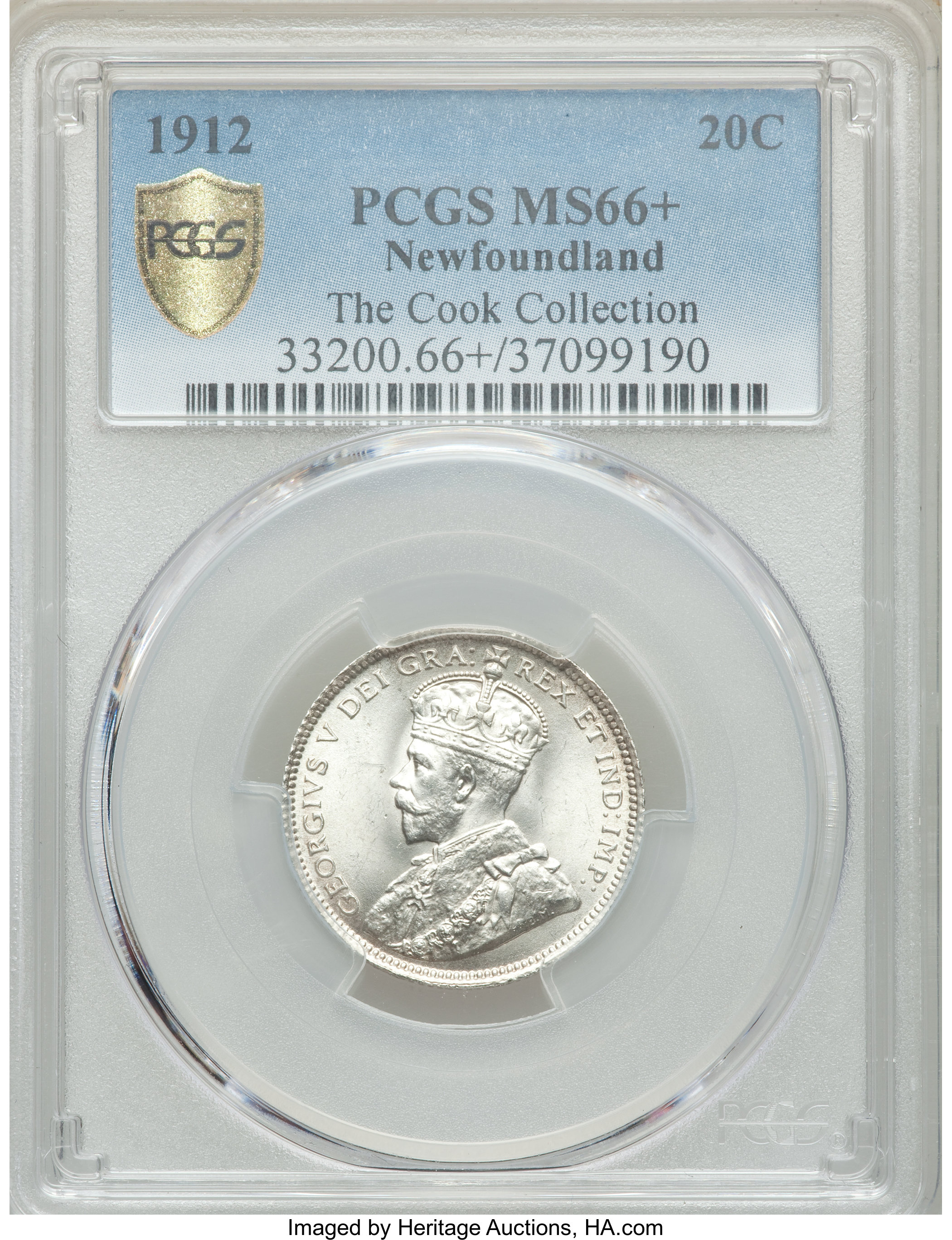 image for: Newfoundland. George V 20 Cents 1912 MS66+ PCGS