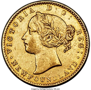 image for: Newfoundland. Victoria gold 2 Dollars 1865 AU Details (Scratched) PCGS
