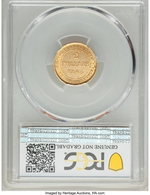 image for: Newfoundland. Victoria gold 2 Dollars 1865 AU Details (Scratched) PCGS