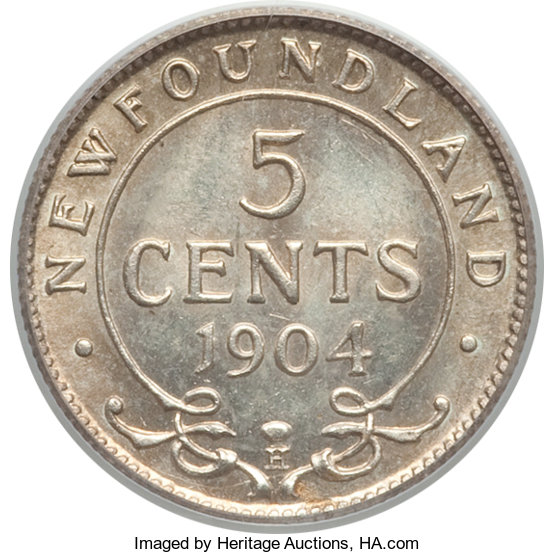 image for: Newfoundland. Edward VII 5 Cents 1904-H MS64 PCGS