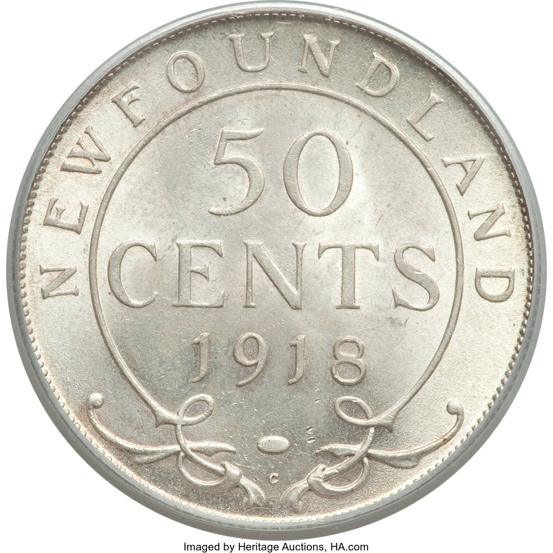 image for: Newfoundland. George V 50 Cents 1918-C MS63 PCGS