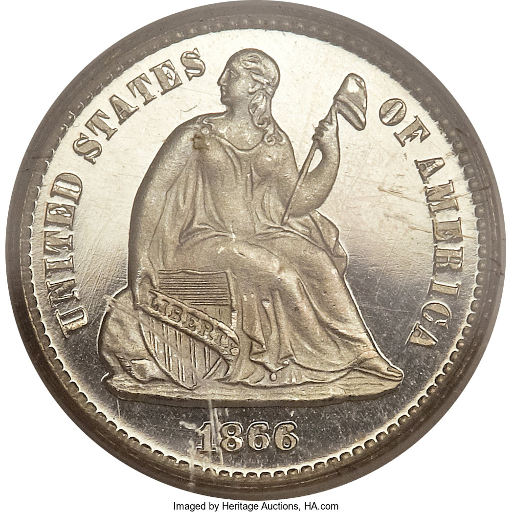 image for: 1866 H10C Half Dime PR66 Deep Cameo PCGS. V-1....