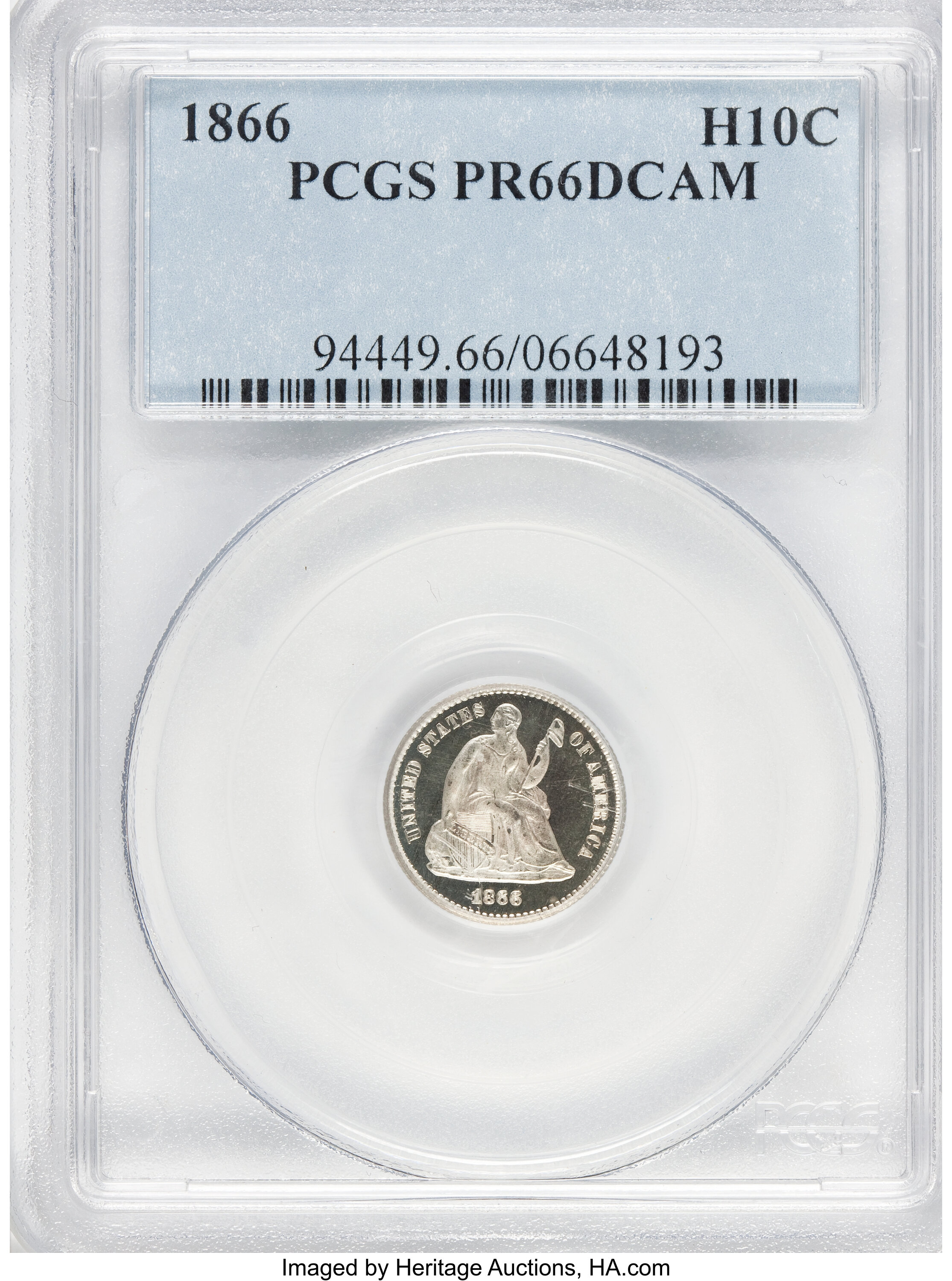 image for: 1866 H10C Half Dime PR66 Deep Cameo PCGS. V-1....