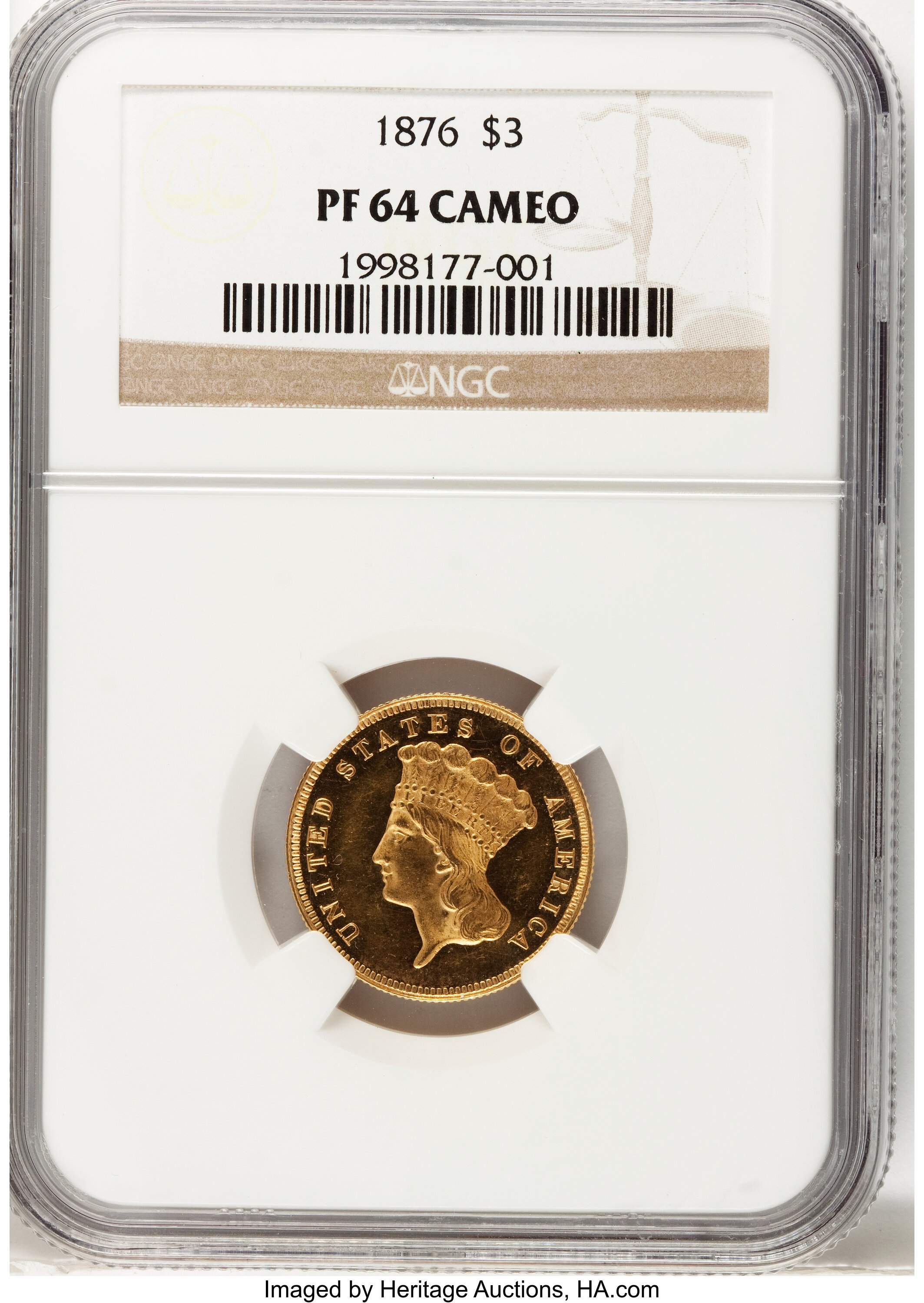 image for: 1876 $3 PR64 Cameo NGC....