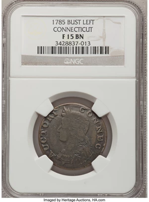 image for: 1785 COPPER Connecticut Copper, Bust Left Fine 15 NGC. M. 7.1-D, W-2440, High R.4....
