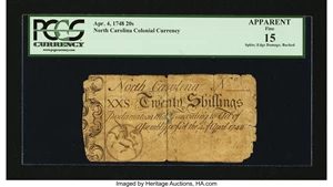 image for: North Carolina April 4, 1748 20s PCGS Apparent Fine 15....