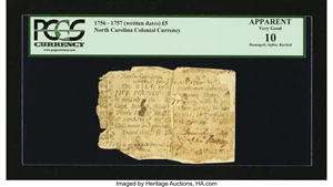 image for: North Carolina 1756 - 1757 (written dates) £5 PCGS Apparent Very Good 10....