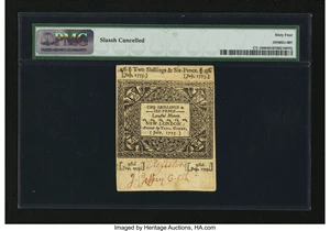 image for: Connecticut July 1, 1775 2s 6d PMG Slash Cancel Choice Uncirculated 64....