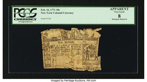 image for: New York February 16, 1771 10s PCGS Apparent Very Good 08....