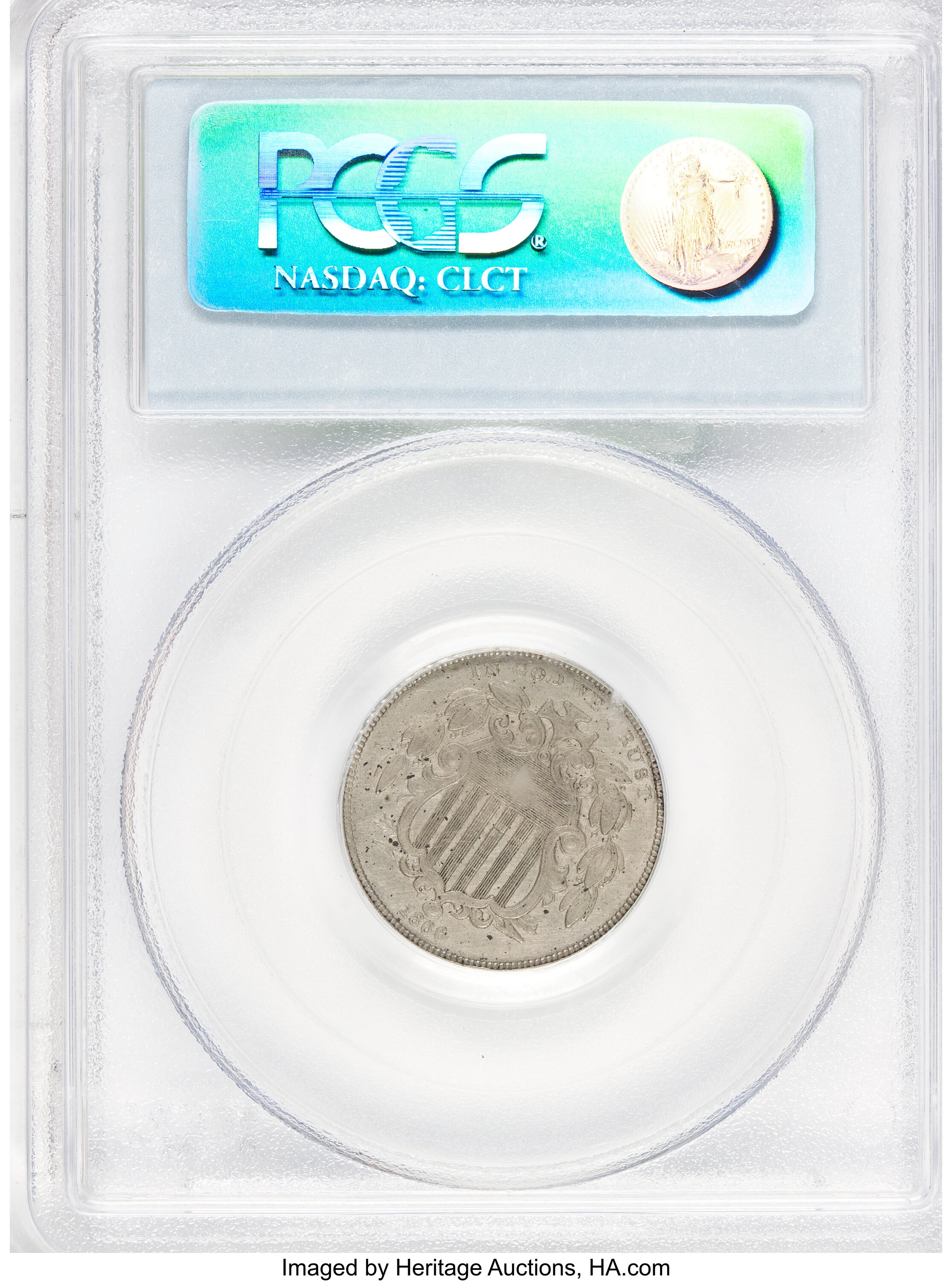 image for: 1866 5C Shield Five Cents, Judd-531A, Pollock-596, R.8, PR62 PCGS....