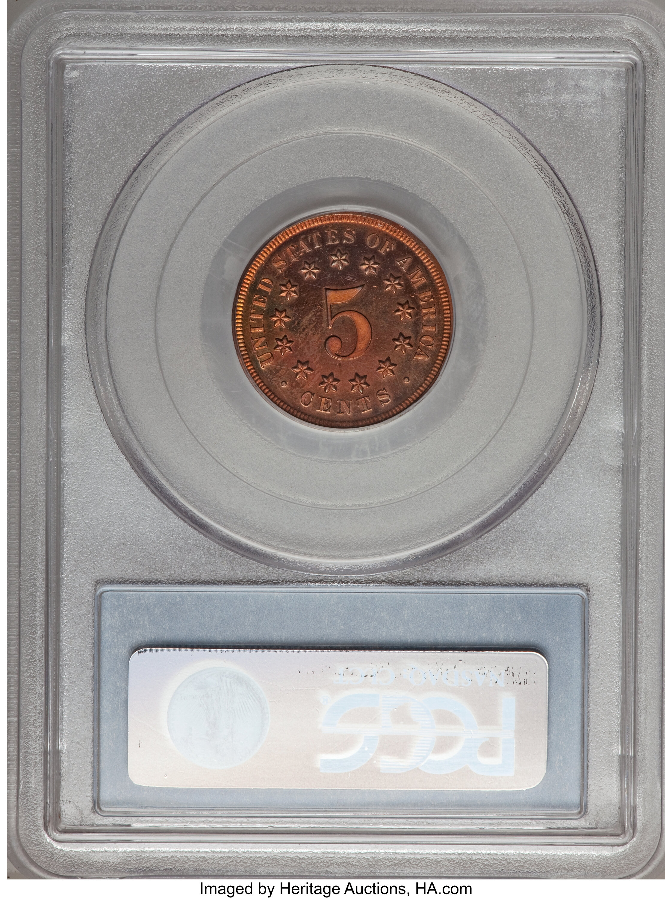 image for: 1867 5C Five Cents, Judd-573, Pollock-650, R.6-7, PR65 Red Cameo PCGS....