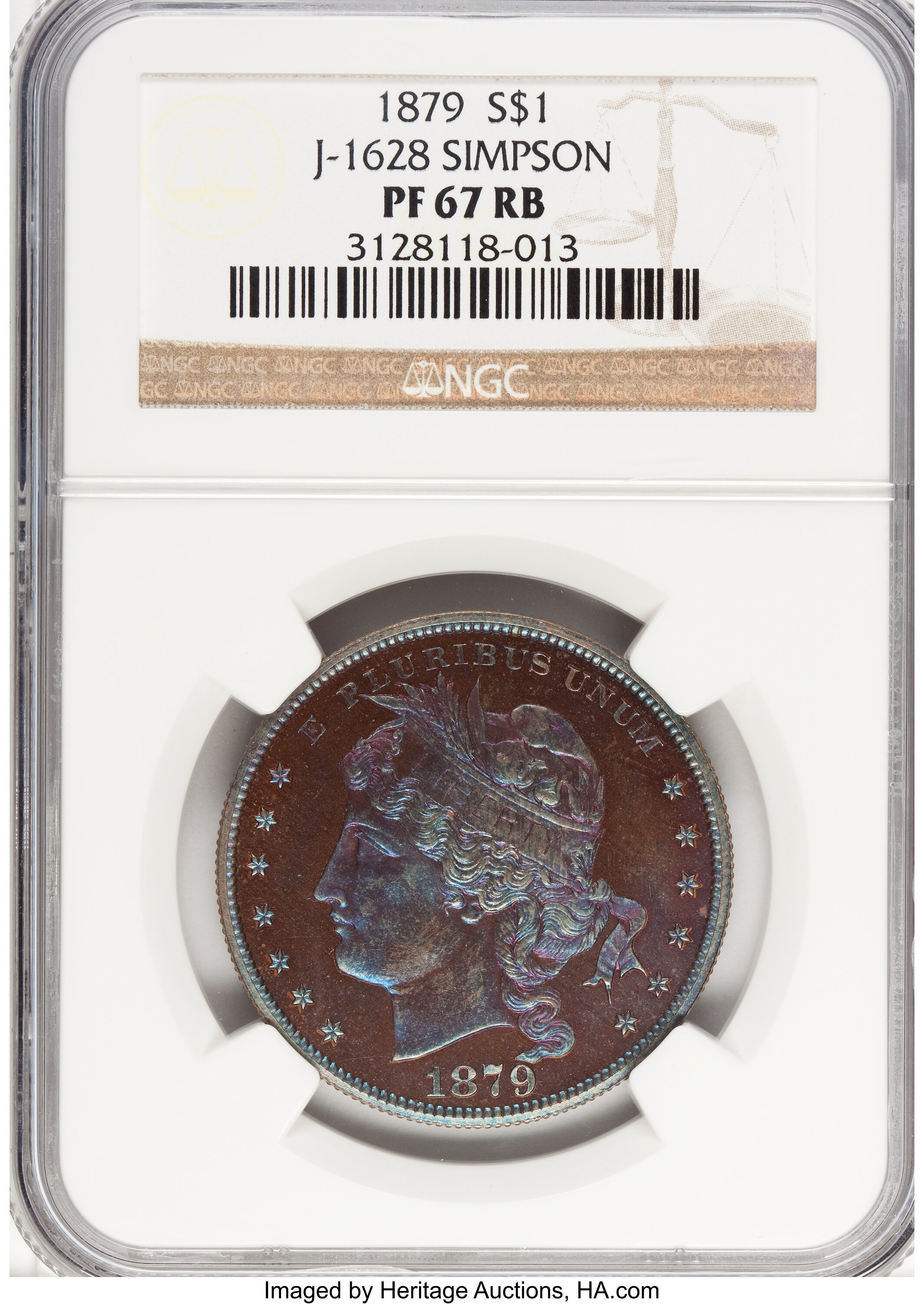 image for: 1879 $1 Goloid Metric Dollar, Judd-1628, Pollock-1824, R.7, PR67 Red and Brown NGC....