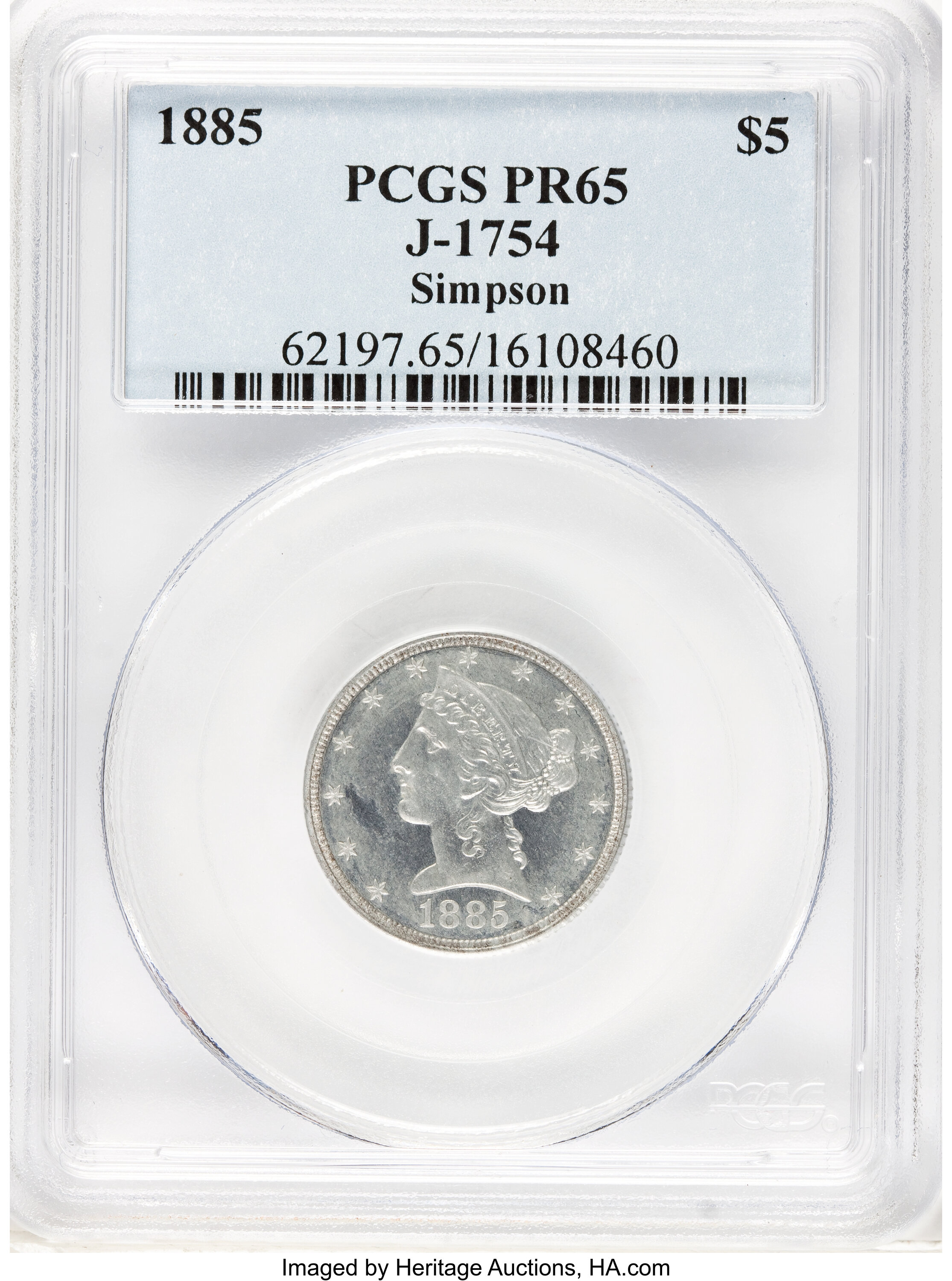 image for: 1885 $5 Five Dollar, Judd-1754, Pollock-1967, R.8, PR65 PCGS....