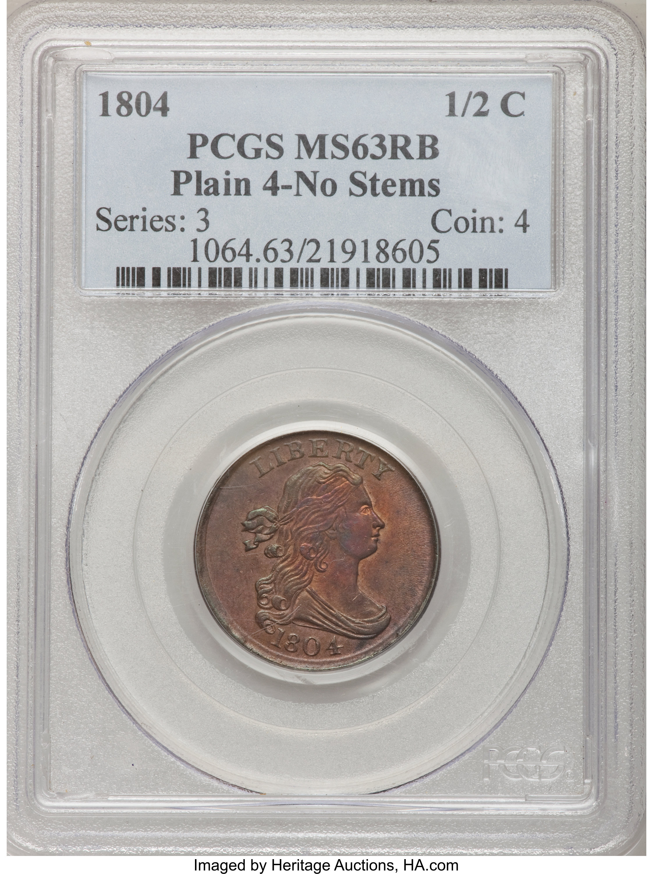 1804 1/2c Plain 4, No Stems MS RB MS62 RB thumbnail 10