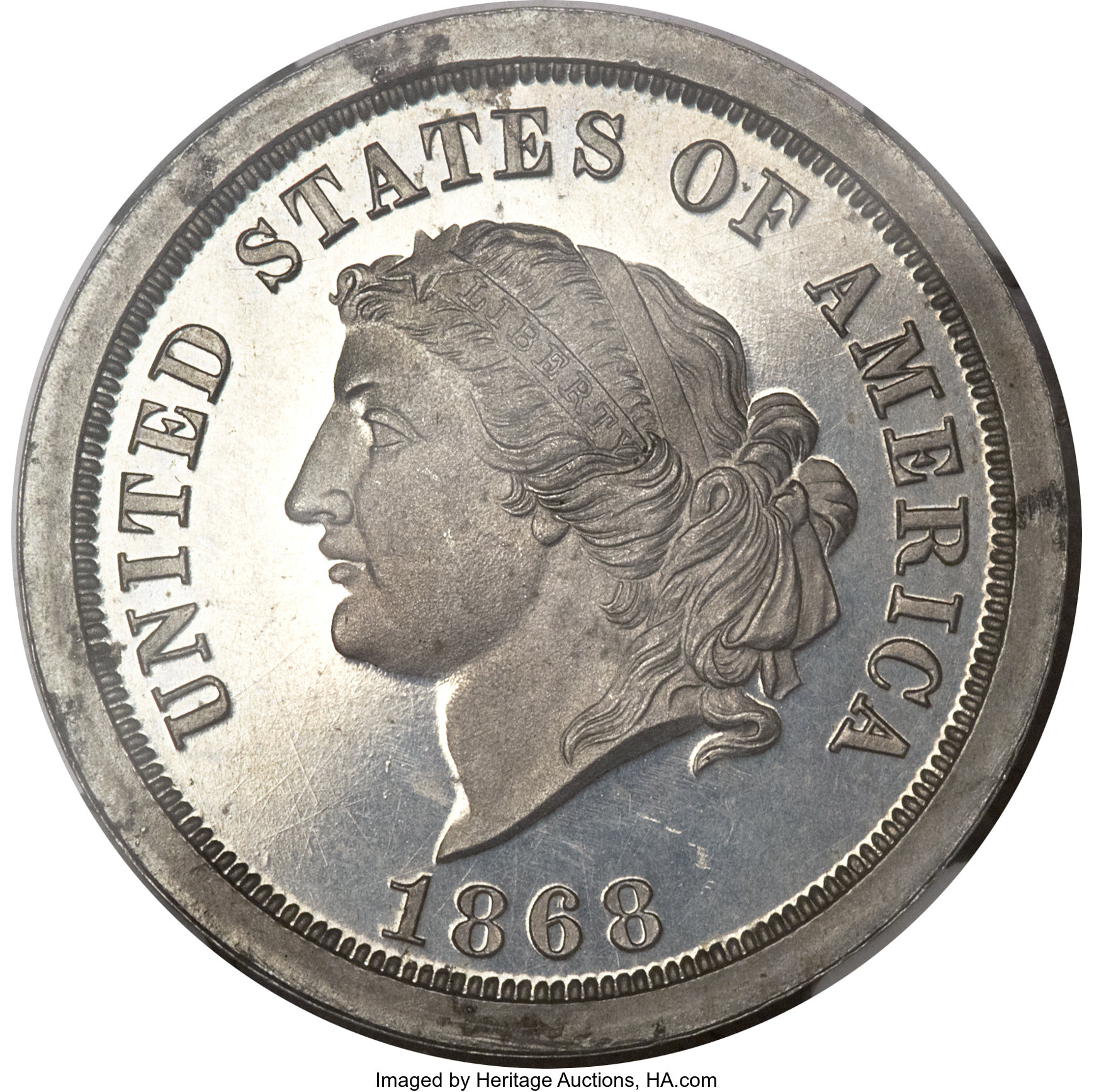 image for: 1868 $5 Dual Denomination $5-25 Francs, Judd-659, Pollock-732, Low R.7, PR63 NGC....