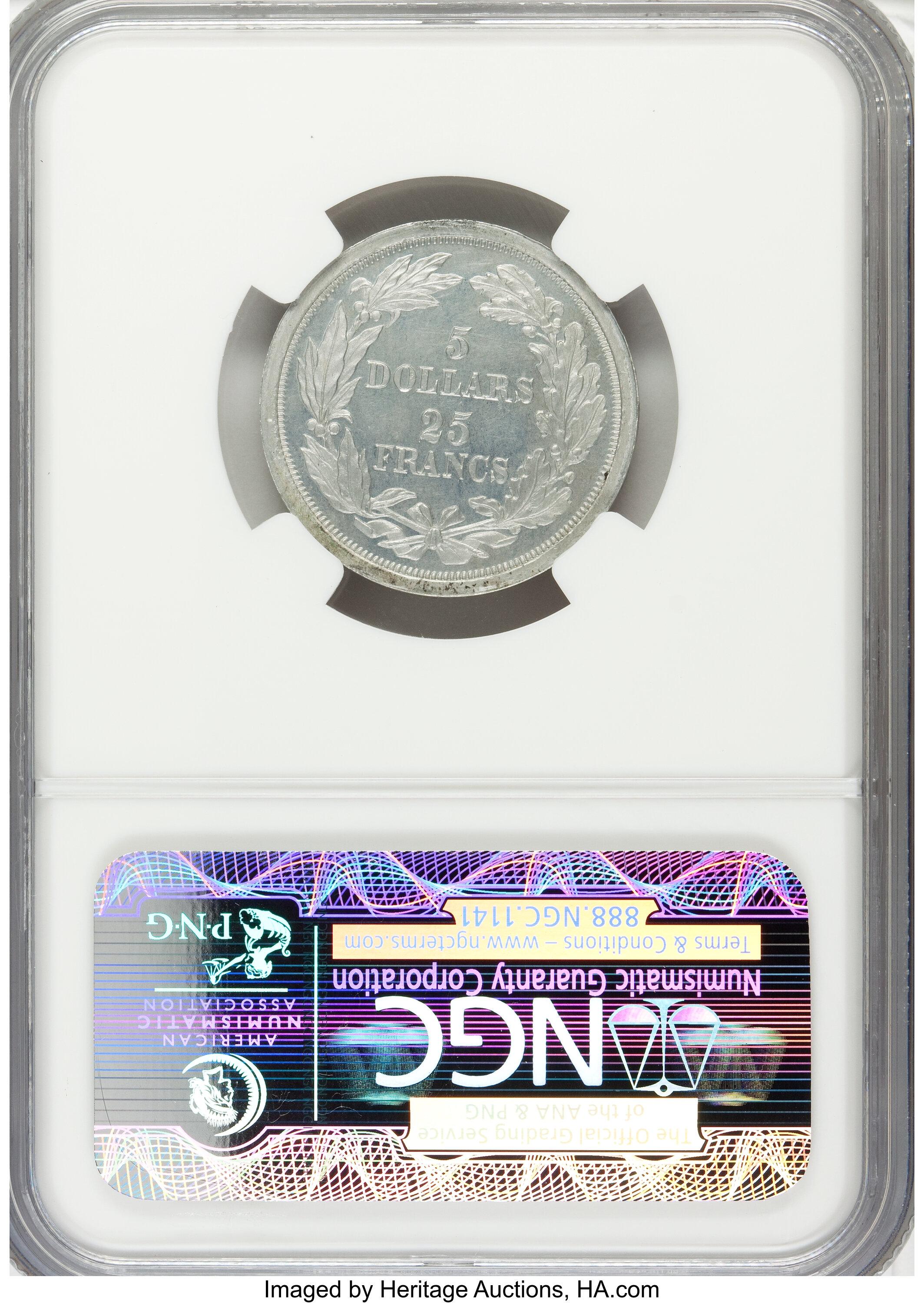 image for: 1868 $5 Dual Denomination $5-25 Francs, Judd-659, Pollock-732, Low R.7, PR63 NGC....