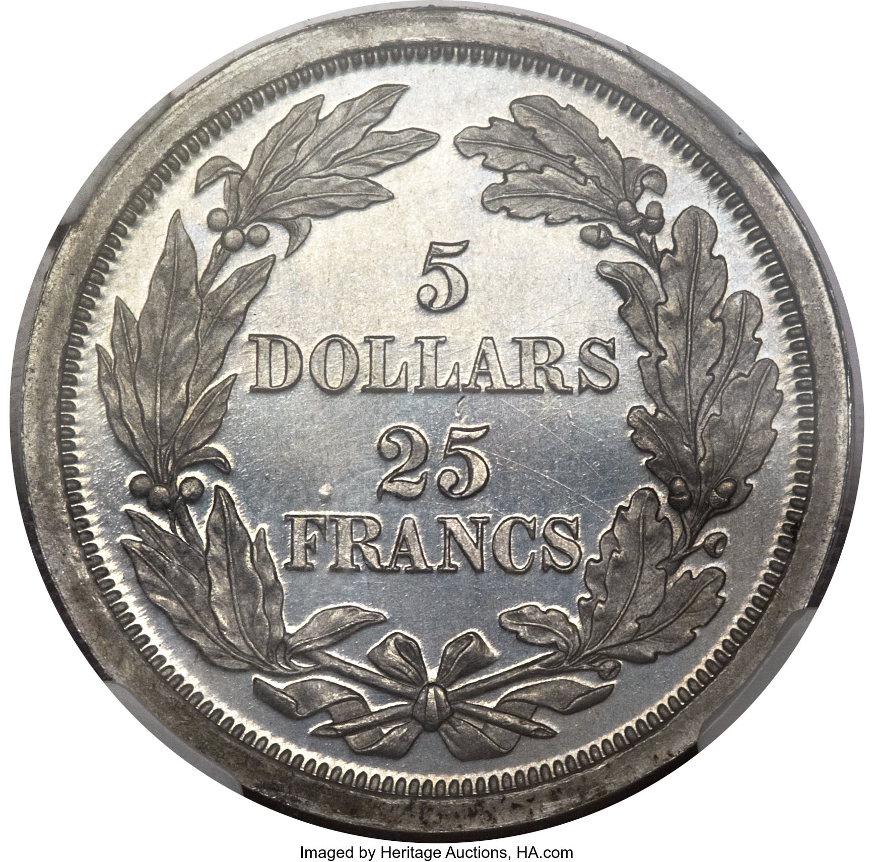 image for: 1868 $5 Dual Denomination $5-25 Francs, Judd-659, Pollock-732, Low R.7, PR63 NGC....