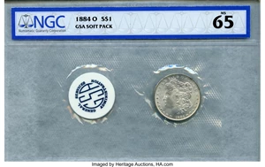 image for: 1884-O $1 GSA HOARD Soft Pack MS65 NGC. COA included. NGC Census: (28/4). PCGS Population (0/3)....