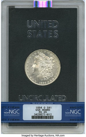 image for: 1884-O $1 GSA MS65 NGC. NGC Census: (30/4). PCGS Population: (3/0). MS65. Mintage 9,730,000. ...