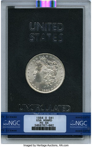 image for: 1884-O $1 GSA MS66 NGC. NGC Census: (4/0). PCGS Population: (0/0). MS66. Mintage 9,730,000. ...
