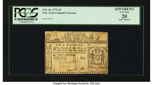 image for: New York February 16, 1771 £2 PCGS Apparent Very Fine 20....