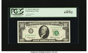 image for: Fr. 2017-G $10 1963A Federal Reserve Note. PCGS Gem New 65PPQ....