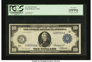 image for: Fr. 936 $10 1914 Federal Reserve Note PCGS Very Fine 25PPQ....