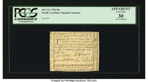 image for: North Carolina July 14, 1760 30s PCGS Apparent Very Fine 30....
